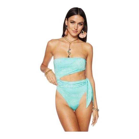 RAMY BROOK PRINTED GIGI STRAPLESS ONE PIECE SWIMSUIT
IN SURF GREEN XXS - Picture 1 of 9